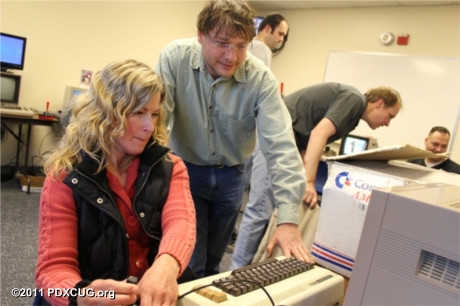 Kris and Jeff playing Crossfire on the Vic-20